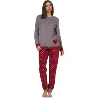 Normann Pyjama Damen Frottee Pyjama mit Bündchen im Herz Tupfen- und Ringeldesign