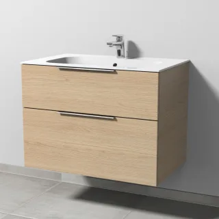 Sanipa 3way Keramik-Set Finion Keramik-Waschtisch und Unterbau mit 2 Auszügen, Eiche-Nordic UM40048