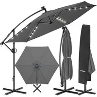 tectake Ampelschirm Sonnenschirm mit Doppeldach und LED Solar-Beleuchtung, 3,5 x 3,5 m, Balkonschirm Artemis, für Außen in Grau, 360° drehbar, wasserabweisend, neigbar, Kurbel, inkl. Schutzhülle
