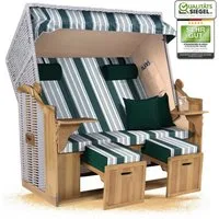 Strandkorb Hanse Strandkorb Strandkorb Ostsee XXL 2,5-Sitzer Volllieger Beige Grün, BxTxH: 150x80x160 cm, Ostsee XXL Volllieger, Ostsee 2,5-Sitzer Modell 2025, Stabiles Wacholder mit handgefertigtem Polyrattangeflecht