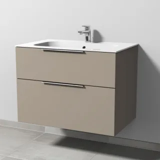 Sanipa 3way Keramik-Set Finion Keramik-Waschtisch und Unterbau mit 2 Auszügen, Sandgrau-Matt UF40067
