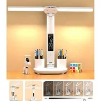 OYLCDI LED Schreibtischlampe LED Doppelkopf Dimmbare Tischleuchte mit Stifthalter 360° Schwenkbare, LED fest integriert, Warmweiß (3000K), Naturweiß (4500K), Kaltweiß (6000K), Touch-Steuerung, tragbar, faltbar,Augenschutz, Nachttischlampe
