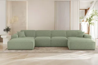 Wohnlandschaft Sofa U-Form CELES PREMIUM in Stoff Sven Hellgrün