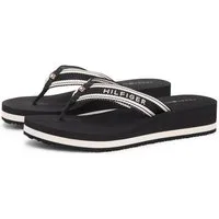 Tommy Hilfiger TH FLAG PRINT SUMMER SANDAL Zehentrenner Keilabsatz, Plateau, Sommerschuh, Dianette mit gestreifter Bandage