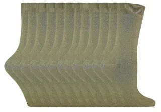 Einfarbige Damensocken mit hohem Baumwollanteil | 12 Paar Multipack | Socken-Snob | Dünne, bequeme, farbenfrohe Crew-Söckchen für Damen in Khaki