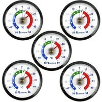 Lantelme Kühlschrankthermometer 5 Stück Set Selbstklebend Gefrierschrank Kühltheken Thermometer, 5-tlg., mit Klebepads im Set, Deutsche Herstellung, Farbliche Skala, Temperauranzeige + - 50°C