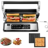 FOHERE Kontaktgrill 4 in 1, Paninimaker, Multifunktions-Waffeleisen & Sandwichmaker, 2200 W, mit 8 Programme, abnehmbaren Platten und LED-Diaplay