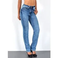 ESRA Straight-Jeans High Waist Straight Fit Jeans Damen Geradeschnitt Hose Straight High Waist Damen Jeans Straight Hose Gerade Schnitt Jeanshose Stretch