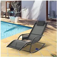 Outsunny Schaukelstuhl mit Seitentasche (Relaxsessel, 1 St), für Garten, Schwarz