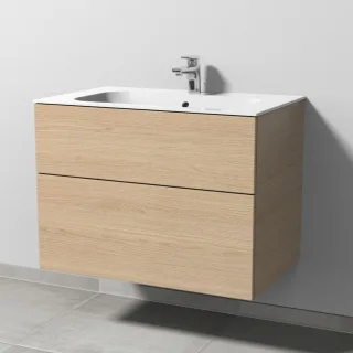 Sanipa 3way Keramik-Set Finion Keramik-Waschtisch und Unterbau mit 2 Auszügen, Eiche-Nordic SM40048