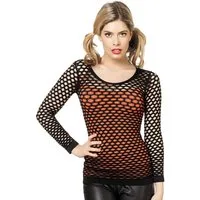 Metamorph Kostüm Netzshirt schwarz, Breitmaschiges Netzshirt mit langen Ärmeln