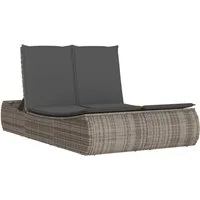 vidaXL Gartenliege Doppel-Sonnenliege mit Kissen Grau Poly Rattan, 1 St.