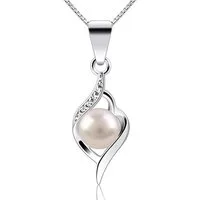 MOPUEA Kette mit Anhänger Silber Perlenkette Choker Halskette mit Perlen-Anhänger Damen Kette (zierliches Wirbel-Design mit runden Zuchtperlen und Zirkonia-Edelsteinakzenten, 1-tlg., eleganter Damen Schmuck), aus 925 Sterlingsilber Schmuck für Frauen