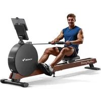 MERACH Rudergerät Echtholz Rudergerät, 60kg Magnet, Selbstversorgend, Profi-Heimtrainer (Doppelschienen-System,Massivholz-Rudermaschine, HD LED Anzeige, 1-tlg., Bluetooth App-Anbindung, automatische Widerstandsanpassung), Besonders leise, Ganzkörpert