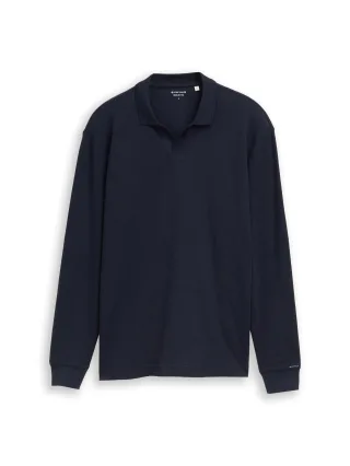 Tom Tailor - Langarm Poloshirt mit Waffelstruktur sky captain blue - Gr. - XXL