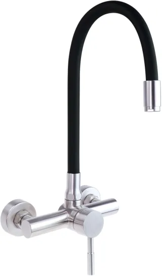 Neuesbad Wandmontage Spültischarmatur mit FLEXIBLE Auslauf, Edelstahl-Schwarz NB1DEBOCB8001