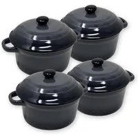 ToCi Auflaufform 4x Auflaufschalen mit Deckel Ofenformen Keramik Formen 200ml Anthrazit