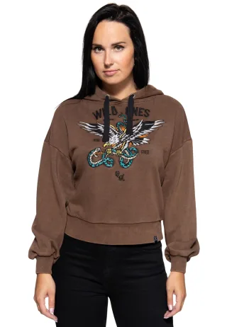 Queen Kerosin Damen Hoodie Wild Ones Ride Free dunkelbraun