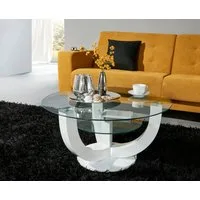 Stolkom Sp.z.o.o. Couchtisch Denver (Couchtisch, OTTOs Choice), rund mit Glas, Tisch -Gestell weiß hochglanz