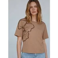 MORE&MORE Kurzarmshirt edles Kurzarmshirt, Pailletten-Blume