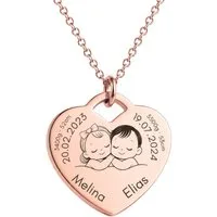 BS Schmuckdesign Kette mit Anhänger mit Gravur Personalisierte Halskette Geburtskette Herzkette Mutter-Kind (inkl. Gravur), personalisierbar inkl. Geschenkbox