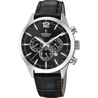 Festina Chronograph Timeless Chronograph F20542/5, Armbanduhr, Quarzuhr, Herrenuhr, Stoppfunktion, Lederarmband
