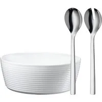 WMF Salatbesteck Nuova (Set, 3-tlg), 2x Salatbesteck, 1x Porzellan-Salatschüssel, Geschenkverpackung