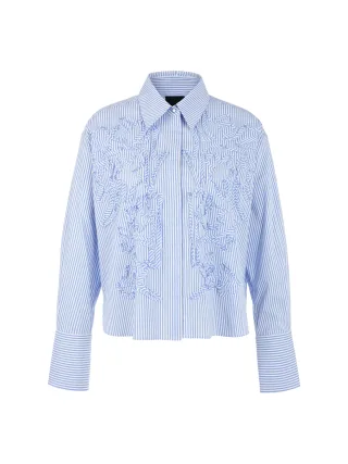 Marc Cain Collections - Gestreifte Bluse mit Blumendetails magical blue - Gr. - 44