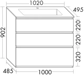 Burgbad Mineralguss-Waschtisch+Waschtischunterschrank Lin20 Acryl/Lack Matt Schwarz Solid SGHU102F6515C0001