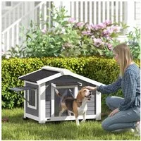 PawHut Hundehütte wetterfestes Hundehaus aus Holz mit herausnehmbarem Boden Asphaltdach, für mittelgroße Hunde bis 20 kg Indoor Outdoor 98 x 76 x 69,5 cm Grau