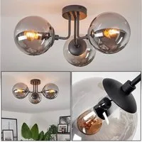 hofstein Deckenleuchte moderne Deckenlampe aus Metall/Glas in Schwarz/Rauchfarben, ohne Leuchtmittel, im modernen Design, Glasschrime (15cm), 3x E27, ohne Leuchtmittel