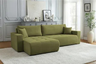 Ecksofa Schlafsofa Sofa ARMARI in Stoff Wind Moosgrün Ottomane Rechts