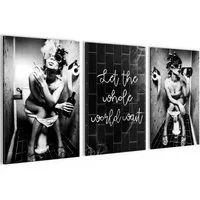 Novart Wandbild Wandbilder Set Frau im Badezimmer Lustige Toiletten Bilder, Frauen