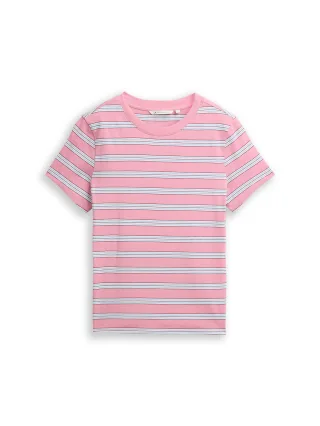 Denim Tom Tailor - T-Shirt aus Baumwolle pink blue multicolor stripe - Gr. - XL