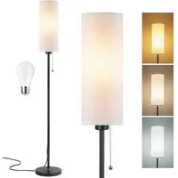POPOLIC Stehlampe Stehleuchte aus Leinen, 3 Farbtemperaturen, 9-W-LED-Lampe inklusive, Standard-Eckleuchte mit Kettenschalter und Lampenschirm für Wohnzimmer