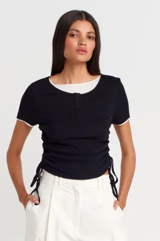 Damen Baumwoll Slim-Fit Rundhals T-Shirt