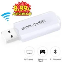 GTPLAYER Bluetooth Adapter 5.1 Bluetooth-Adapter, Windows XP/7/8/10, mac OS, PS4/PS5, Switch(TV Mode) Kompatibel