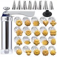 FOUORTUNATE-BEE Gebäckpresse Gebäckpresse Set mit 20 Scheiben & 8 Tüllen – Kekspresse, Keksmaschine für Plätzchen, Spritzgebäck & Dekoration