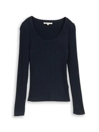 Denim Tom Tailor - Tight Fit Strickpullover mit Rippstruktur sky captain blue - Gr. - XS