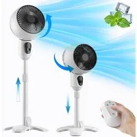 MOPUEA Akku-Standventilator Akku Standventilator 10 Stufen Fernbedienung Timer Display, 10 Stufen 8 h Timer Oszillation Display abnehmbares Gitter