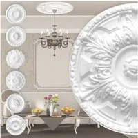 marbet design Wanddekoobjekt R-02 (Stuckrosette aus EPS Styropor, weiß, Zierelement, Stuck, Wandekoration Schlafzimmer Lampe Rosette rund)