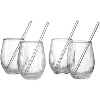 Ritzenhoff & Breker Gläser-Set 8-teilig PACA, Transparent, 590 ml, Streifenrelief, Glas, Spülmaschinengeeignet, mit 4 Strohhalmen