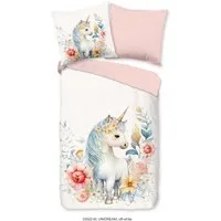 PURE luxury collection Kinderbettwäsche Unidream, Microfaser, 2 teilig, 135x200, Pflegeleicht, Reißverschluss, Kind, Mädchen, Einhorn, Rosa