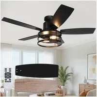 Rosnek Deckenventilator mit Licht, 132 cm, Fernbedienung & 6 Stufen, Leiser DC-Motor, Timer, Wendeflügel für Schlaf- & Wohnzimmer