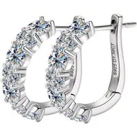 S&T Design Paar Creolen Moissanit Creolen 925 Silber 18K Weissgold Damen Ohrringe (Sterling Silber 925, inkl. Schmuckbox), Echtschmuck Damenohrringe