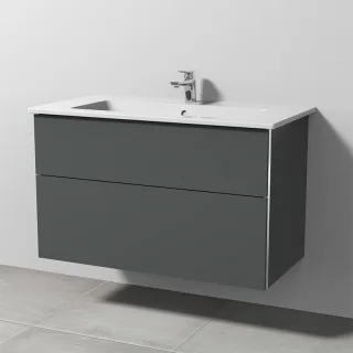 Sanipa 3way Keramik-Set Venticello Keramik-Waschtisch und Unterbau mit 2 Auszügen, Anthrazit-Matt BR32422