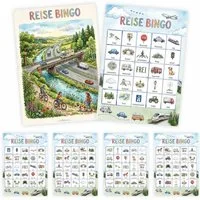 nikima Spiel Reise Bingo – 10 Bingokarten für Kinder, Auto Suchspiel Reisespiel