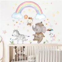 Montegoni Wandtattoo Cartoon Tier Fantasie Regenbogen Wandaufkleber (Wolken,Herzen, Zebra, Elefant, Wandsticker, Wanddeko für Mädchenzimmer), kinderzimmer,babyzimmer