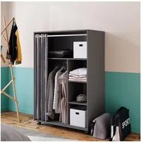 Vicco Kleiderschrank Doros, Grau, 100 x 146.6 cm mit Rollen (1-St) mit Kleiderstange