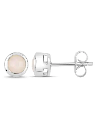 Vira Jewels Ohrstecker 925-Sterling Silber rhodiniert glänzend Opal weiß rund